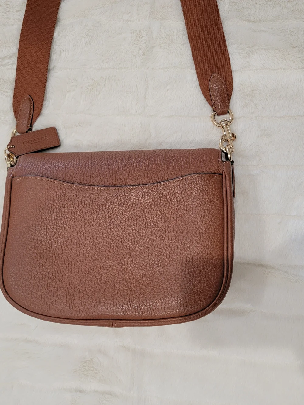 Coach Tan Pebbled Leather Crossbody with Gold Hardware